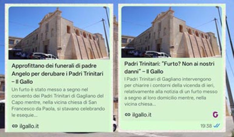 GAGLIANO DEL CAPO : PADRI TRINITARI, L'INTERESSANTE VICENDA SI ARRICCHISCE DI INTERROGATIVI